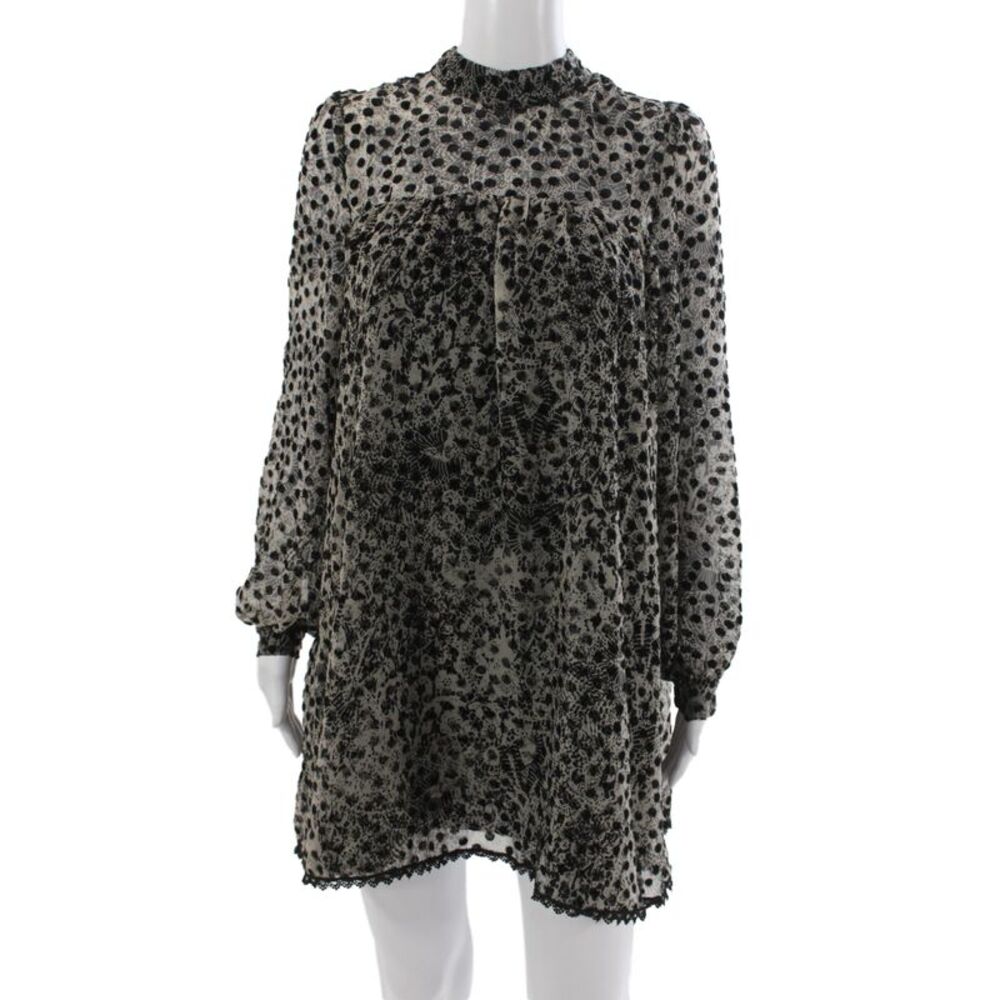 Line + Dot Womens Shift Dress Black Floral Midi Long Sleeve Size M
